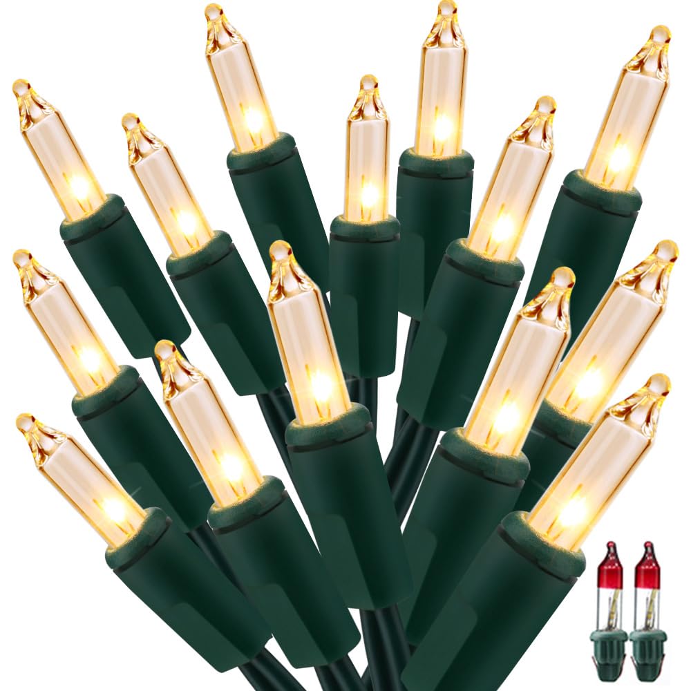 BrizLabs Clear Christmas Lights Outdoor 300 Count 69.6ft Incandescent Christmas Lights Connectable Warm White Light String UL Certified Xmas Mini Light Green Wire for Indoor Tree Holiday Party Decor